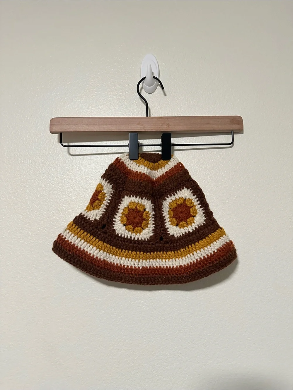 Zara Crochet Knit Flower Bucket Hat - Brown/Yellow/White
